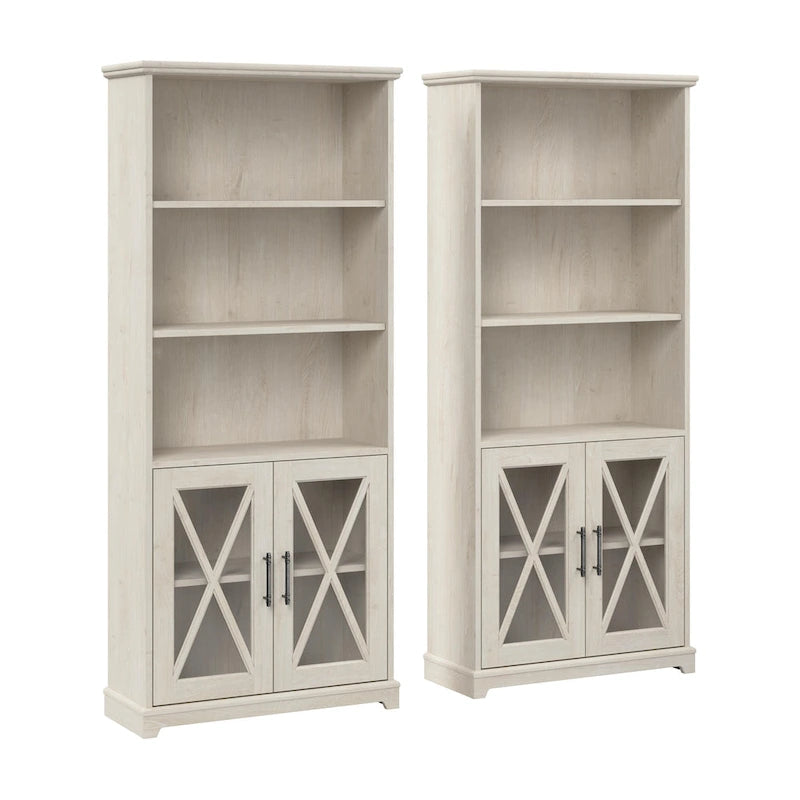 Bücherregale im Landhausstil mit 5 Fächern und Glastüren, 2er-Set