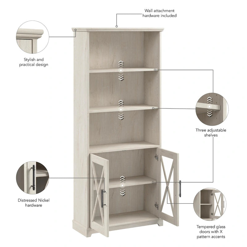 Bücherregale im Landhausstil mit 5 Fächern und Glastüren, 2er-Set