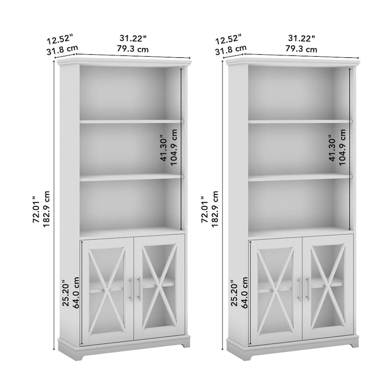 Bücherregale im Landhausstil mit 5 Fächern und Glastüren, 2er-Set