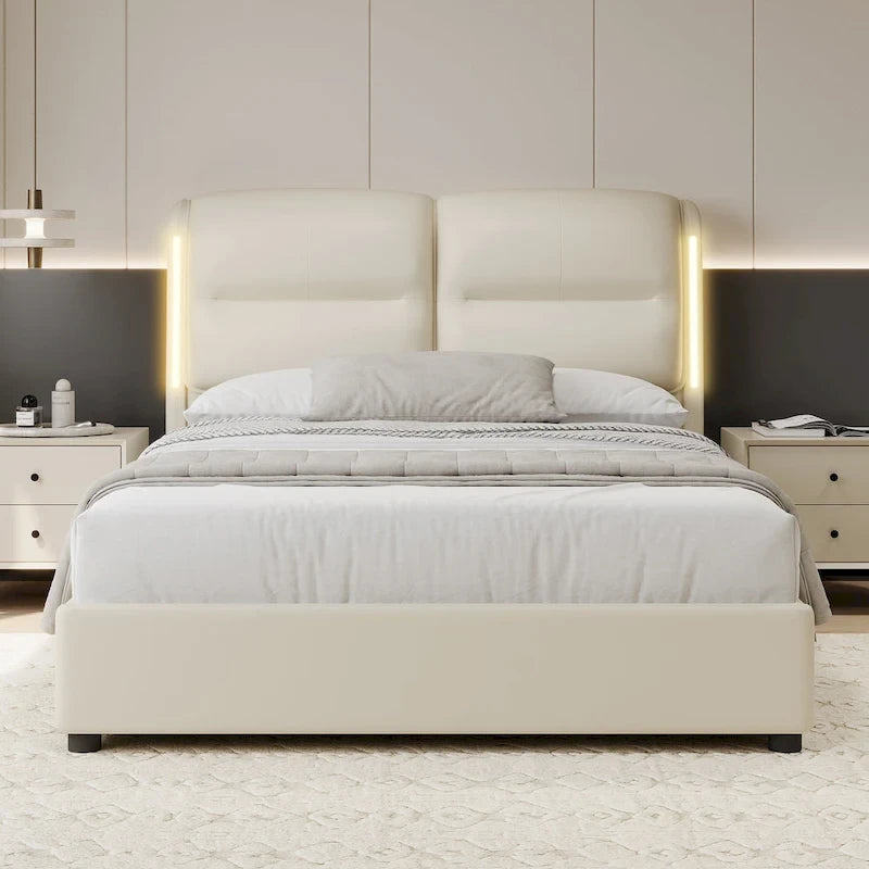 King-Size Hydraulic Lift Storage Bed with Sensor Nightlight