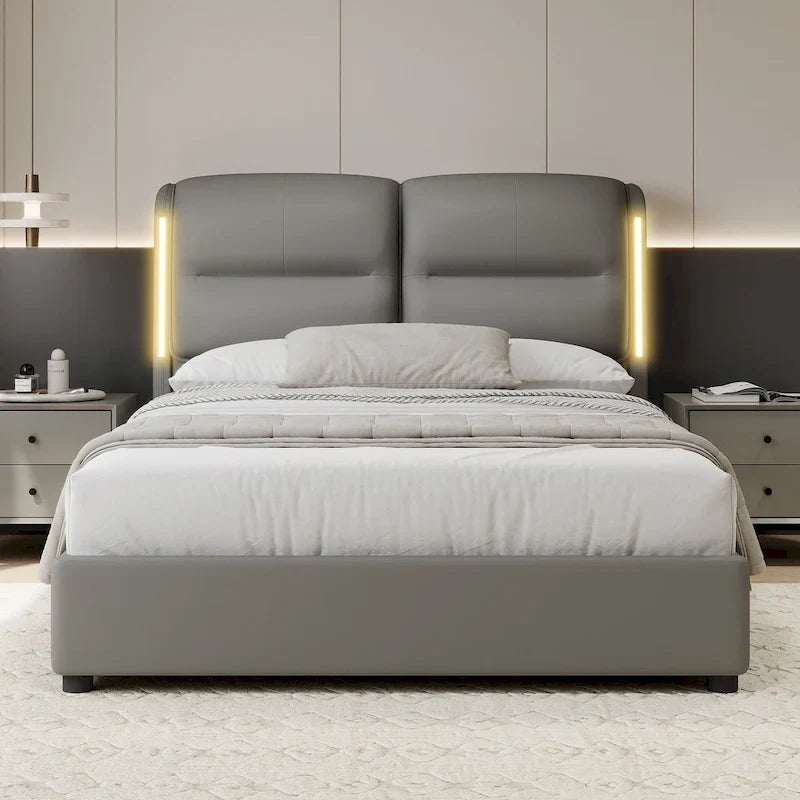 King-Size Hydraulic Lift Storage Bed with Sensor Nightlight