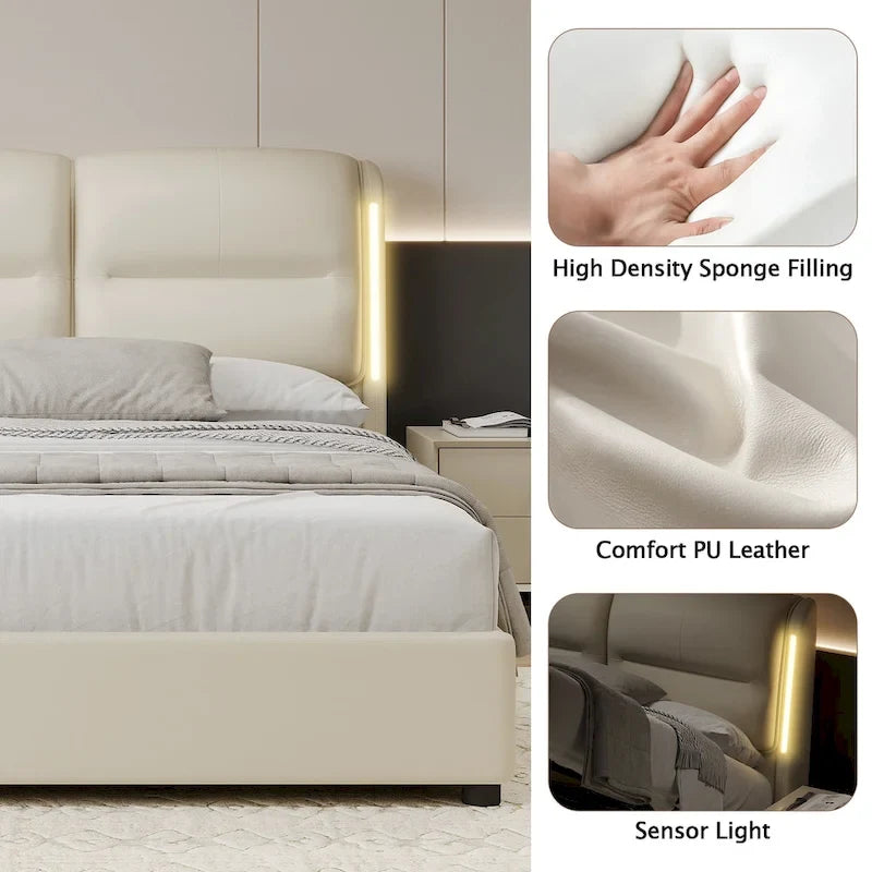King-Size Hydraulic Lift Storage Bed with Sensor Nightlight