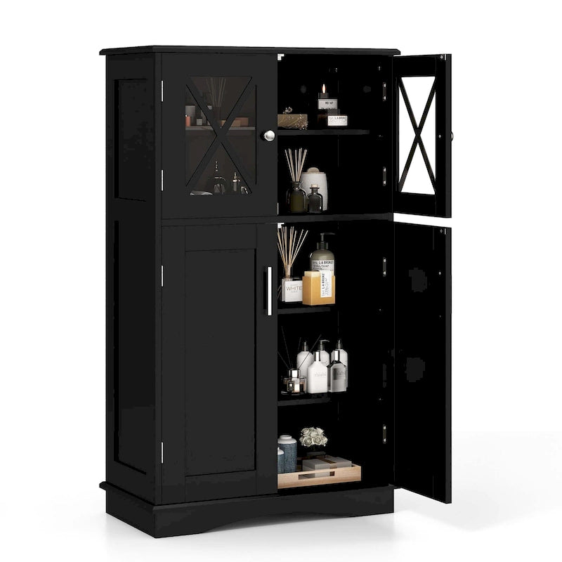 Bathroom Storage Cabinet with Glass Doors and Adjustable Shelves