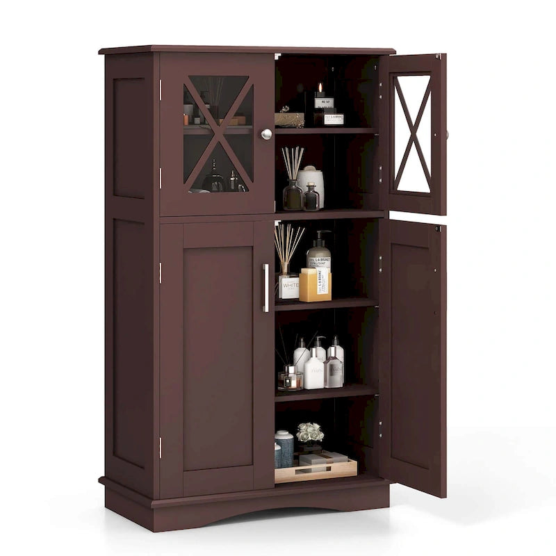 Bathroom Storage Cabinet with Glass Doors and Adjustable Shelves