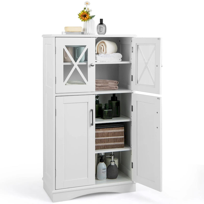 Bathroom Storage Cabinet with Glass Doors and Adjustable Shelves