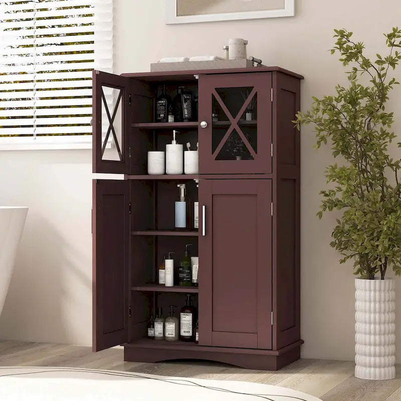 Badezimmerschrank mit Glastüren und verstellbaren Einlegeböden