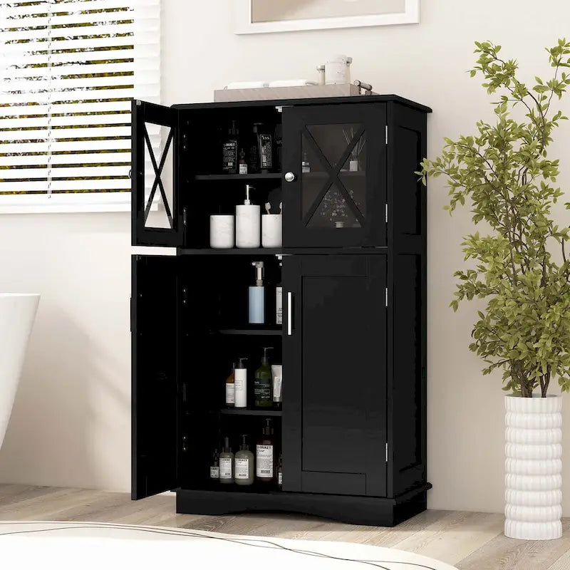 Badezimmerschrank mit Glastüren und verstellbaren Einlegeböden