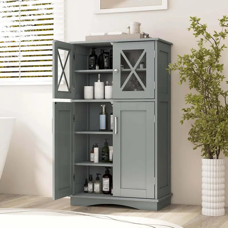 Badezimmerschrank mit Glastüren und verstellbaren Einlegeböden