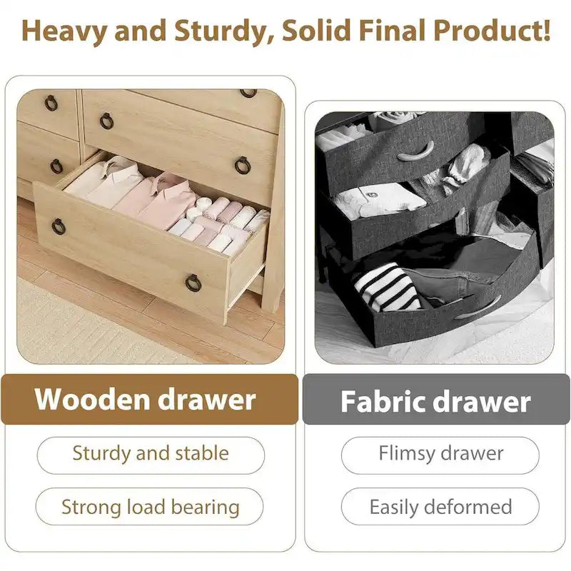 Commode naturelle à 6 tiroirs pour salon, chambre ou entrée