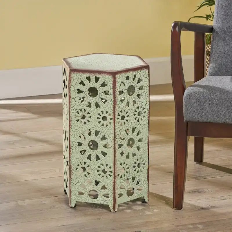 12-Inch Iron Side Table with Sunburst Cutout Design