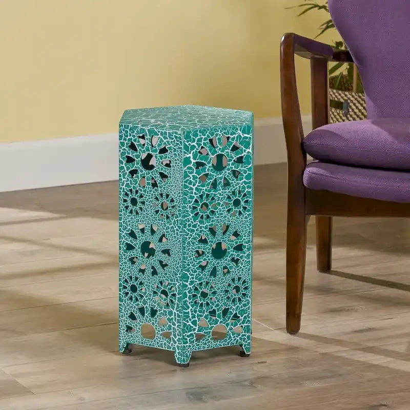 12-Inch Iron Side Table with Sunburst Cutout Design