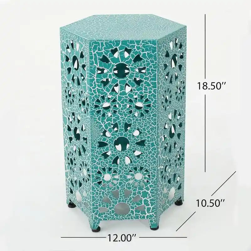 12-Inch Iron Side Table with Sunburst Cutout Design