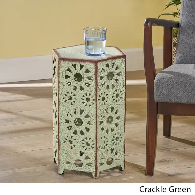 12-Inch Iron Side Table with Sunburst Cutout Design