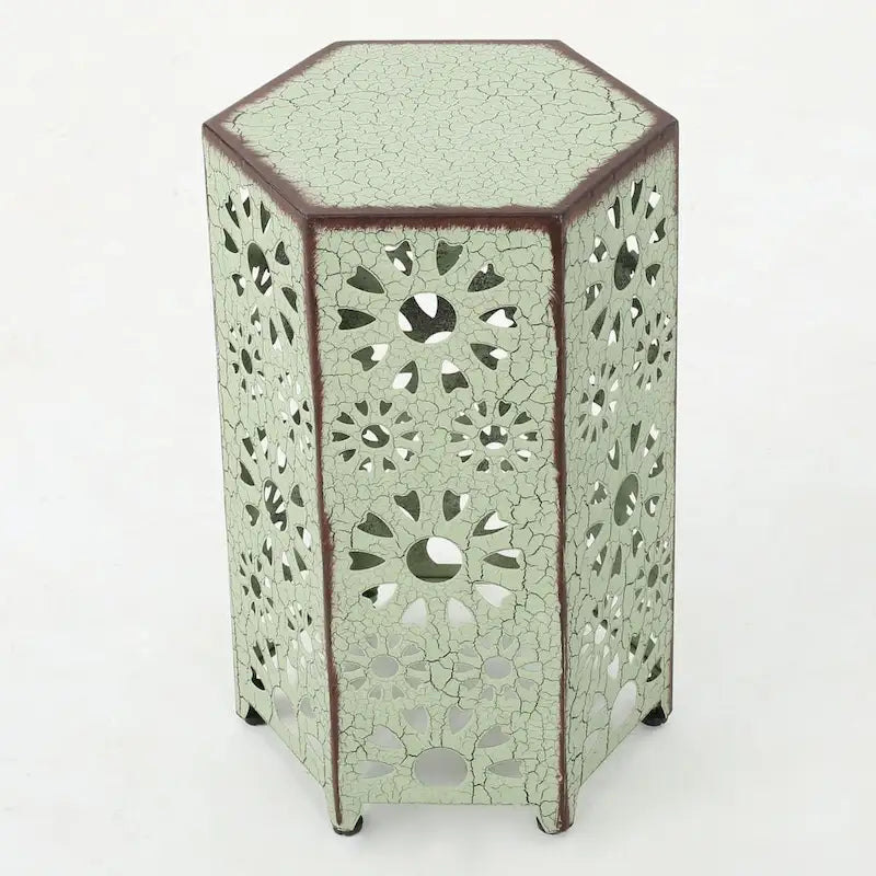 12-Inch Iron Side Table with Sunburst Cutout Design