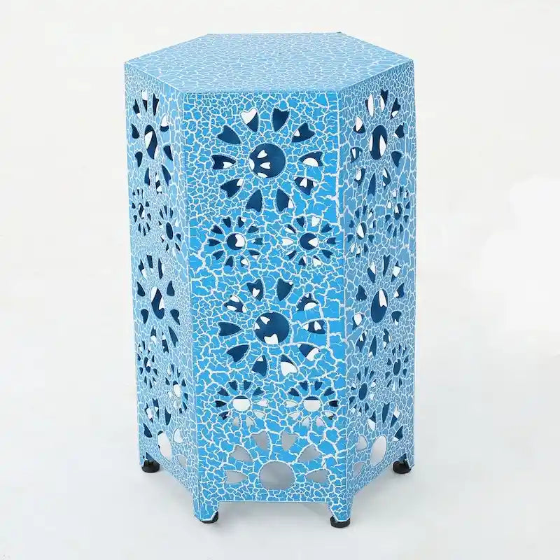 12-Inch Iron Side Table with Sunburst Cutout Design