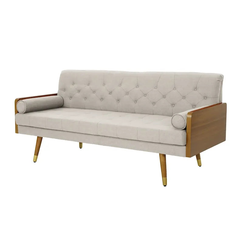 Mid-Century Tufted Fabric Sofa with Birch Wood Frame