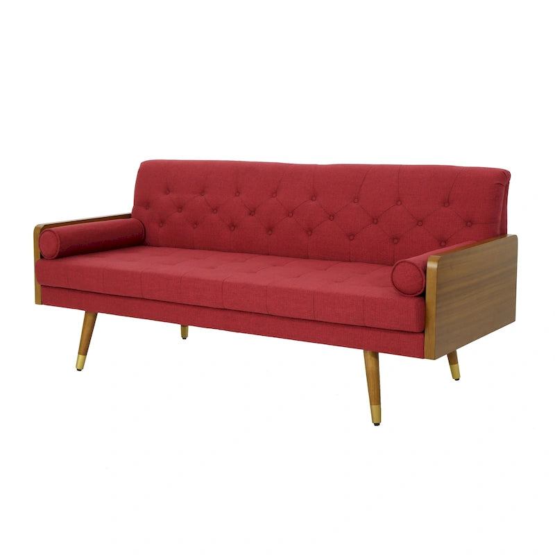 Mid-Century Tufted Fabric Sofa with Birch Wood Frame