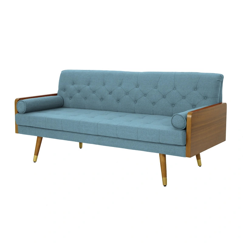 Mid-Century Tufted Fabric Sofa with Birch Wood Frame