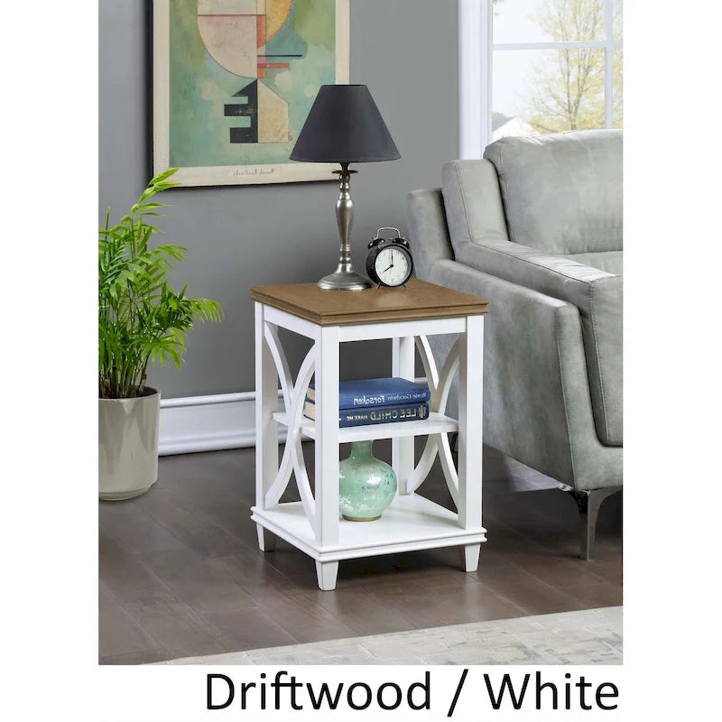 16-Inch Wood End Table with X-Shaped Sides and Storage Shelves