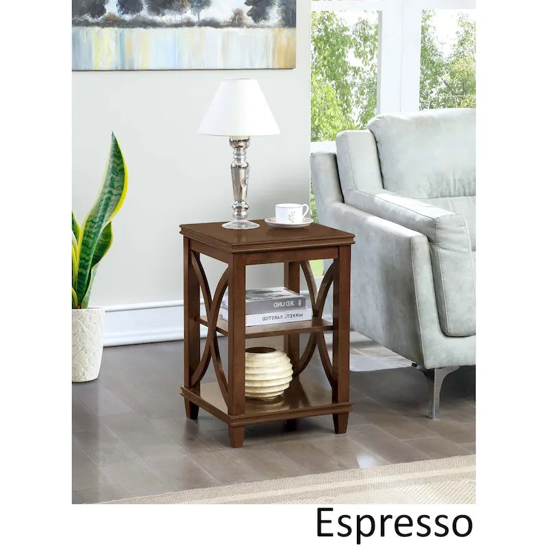 16-Inch Wood End Table with X-Shaped Sides and Storage Shelves
