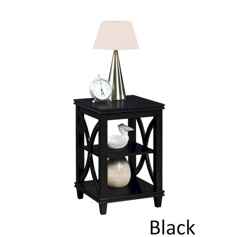 16-Inch Wood End Table with X-Shaped Sides and Storage Shelves