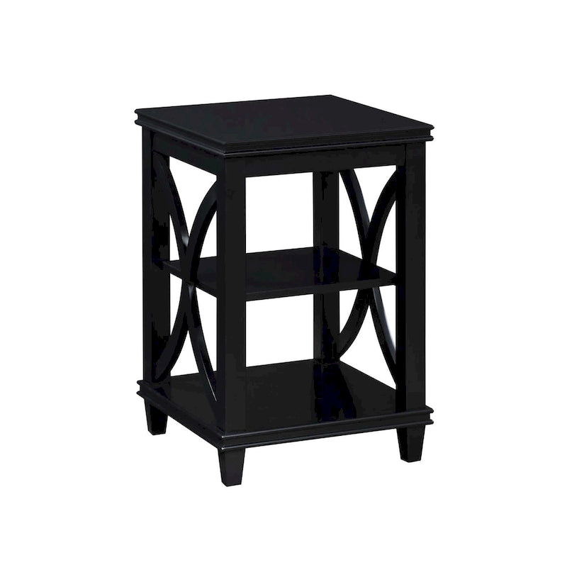 16-Inch Wood End Table with X-Shaped Sides and Storage Shelves