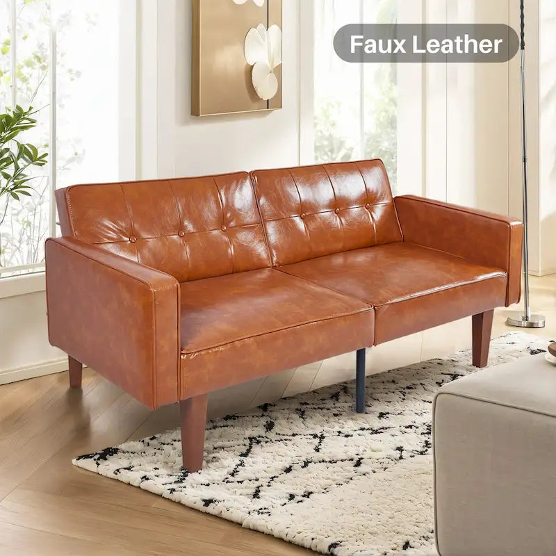 Mid-Century Convertible Futon Sofa Bed with Tufted Back