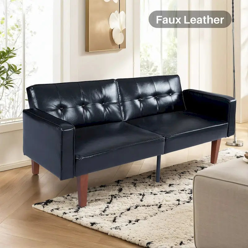 Mid-Century Convertible Futon Sofa Bed with Tufted Back