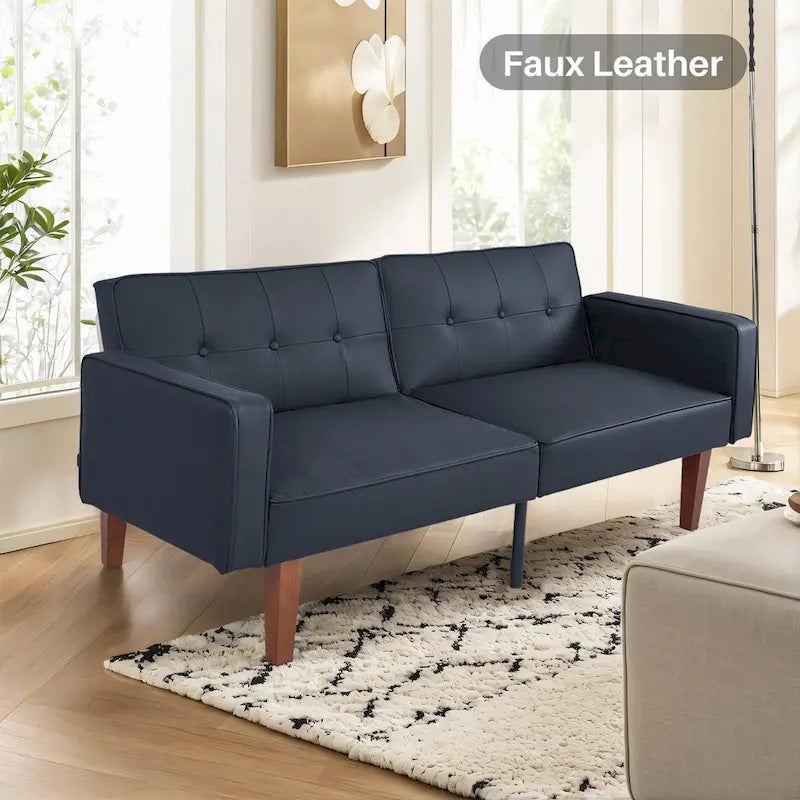 Mid-Century Convertible Futon Sofa Bed with Tufted Back