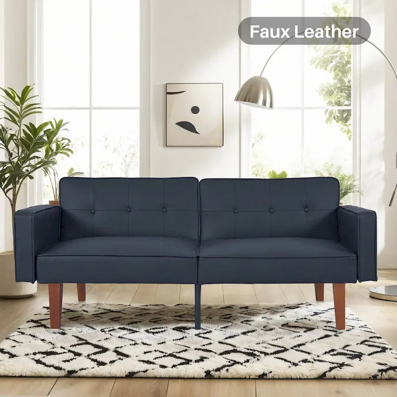 Mid-Century Convertible Futon Sofa Bed with Tufted Back