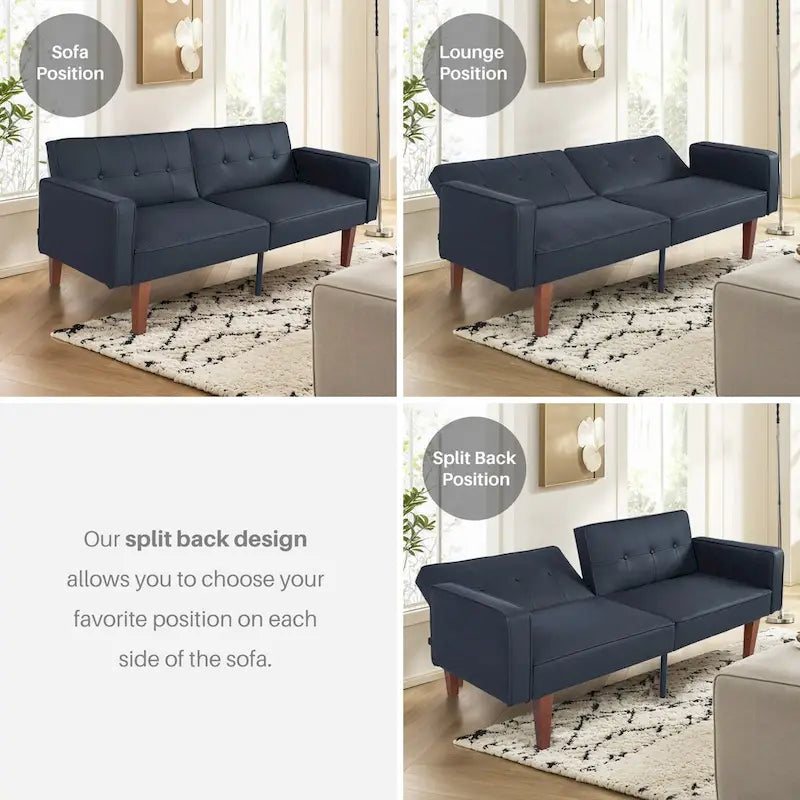 Mid-Century Convertible Futon Sofa Bed with Tufted Back