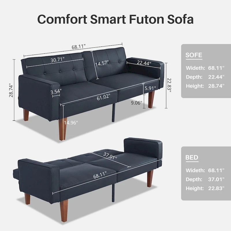 Mid-Century Convertible Futon Sofa Bed with Tufted Back