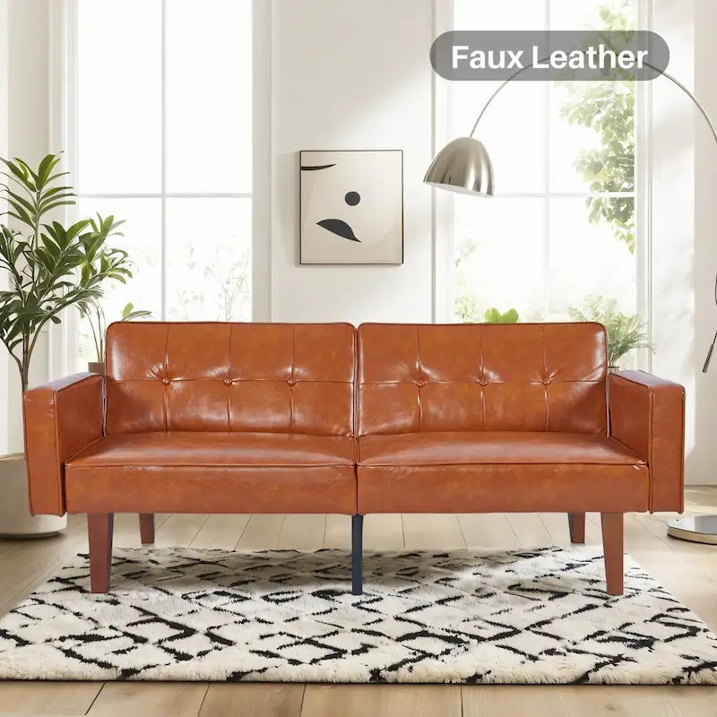 Mid-Century Convertible Futon Sofa Bed with Tufted Back