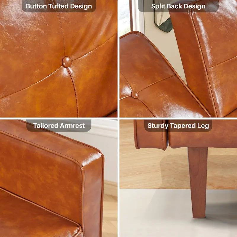 Mid-Century Convertible Futon Sofa Bed with Tufted Back