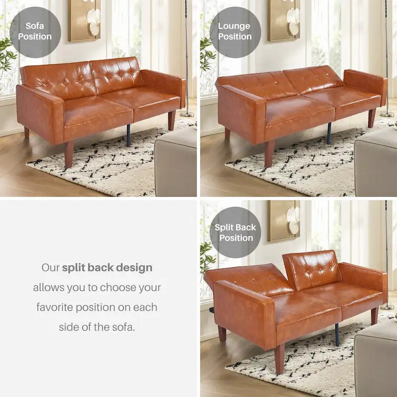 Mid-Century Convertible Futon Sofa Bed with Tufted Back