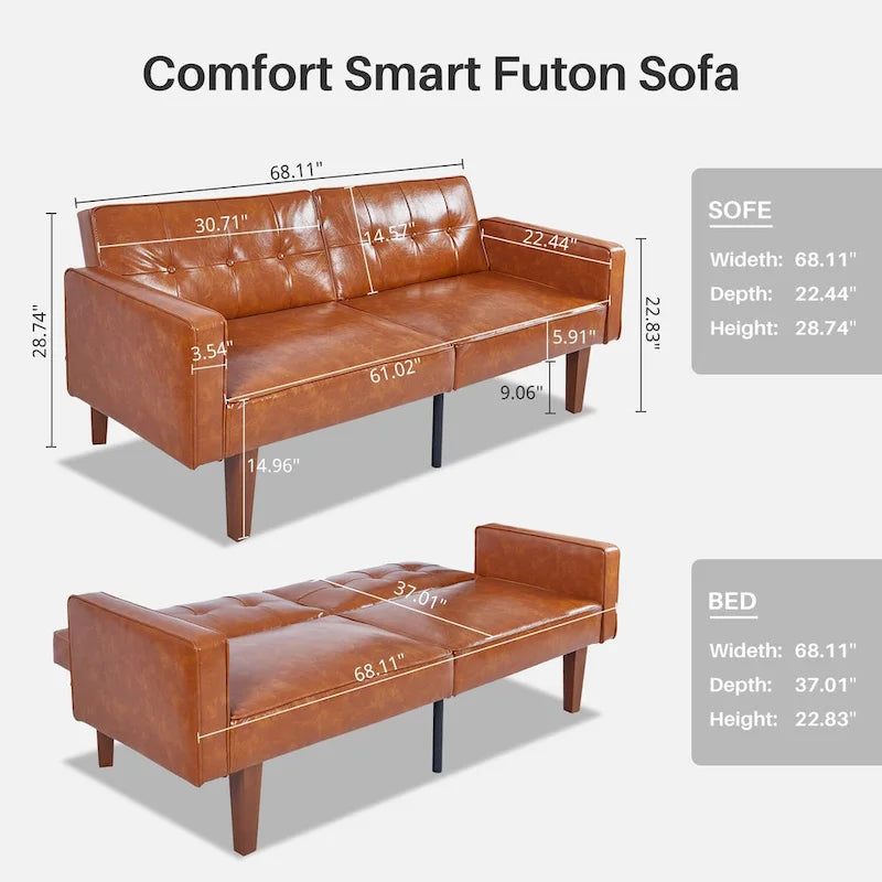 Mid-Century Convertible Futon Sofa Bed with Tufted Back