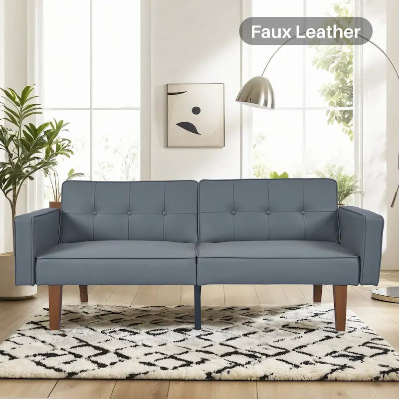 Mid-Century Convertible Futon Sofa Bed with Tufted Back