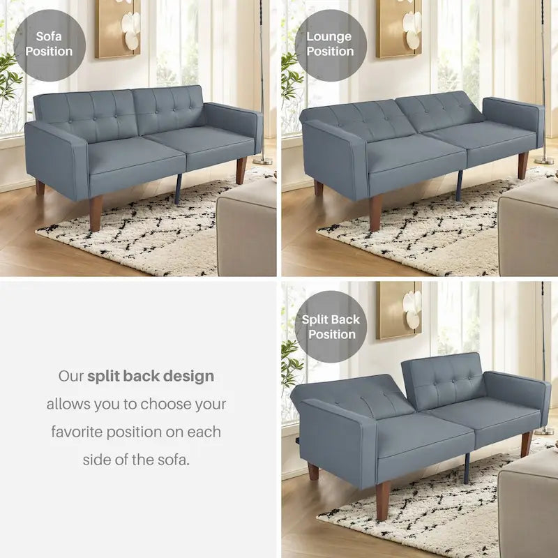 Mid-Century Convertible Futon Sofa Bed with Tufted Back