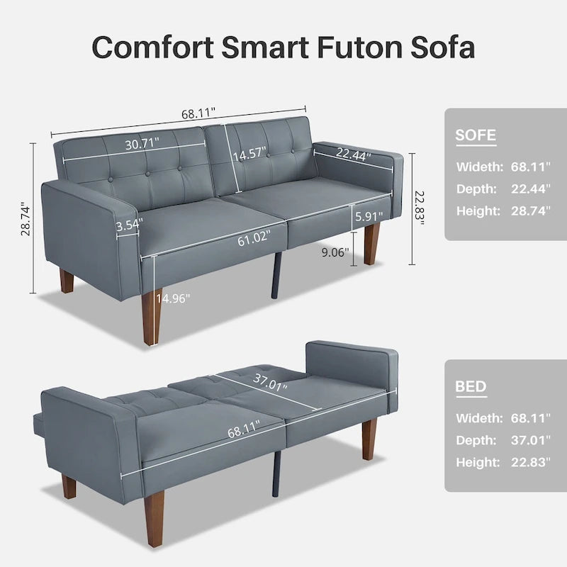 Mid-Century Convertible Futon Sofa Bed with Tufted Back