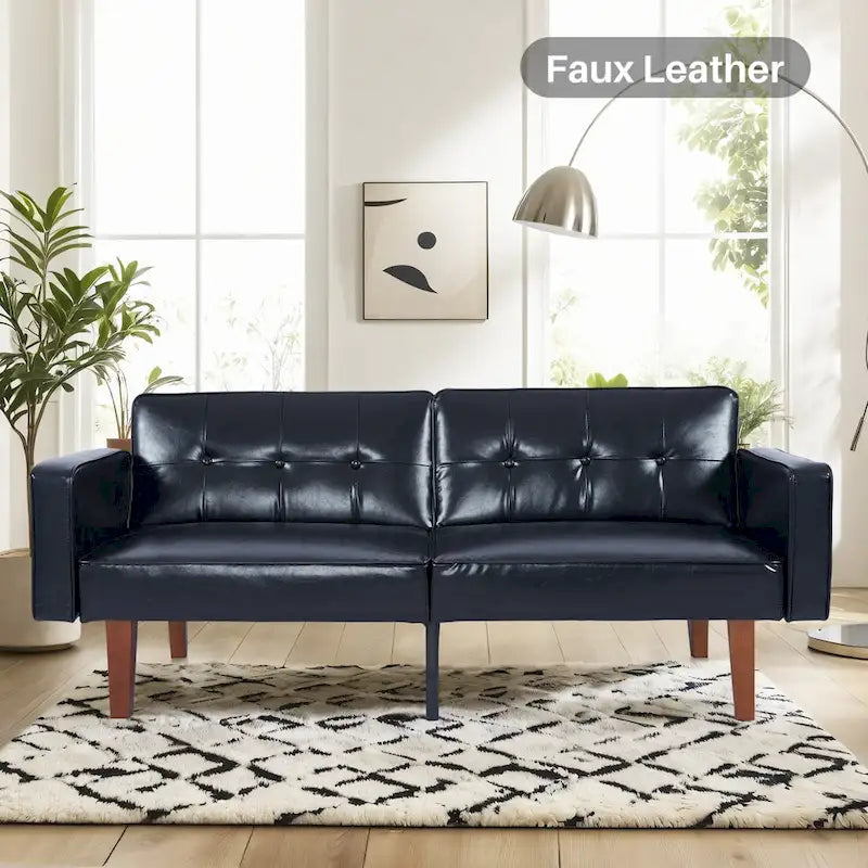 Mid-Century Convertible Futon Sofa Bed with Tufted Back