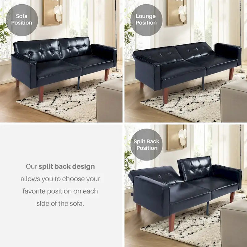 Mid-Century Convertible Futon Sofa Bed with Tufted Back