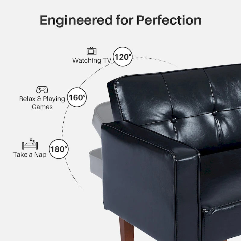 Mid-Century Convertible Futon Sofa Bed with Tufted Back