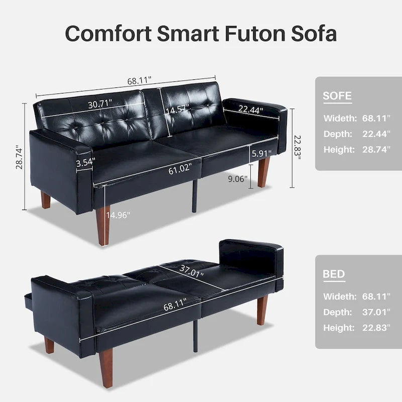 Mid-Century Convertible Futon Sofa Bed with Tufted Back