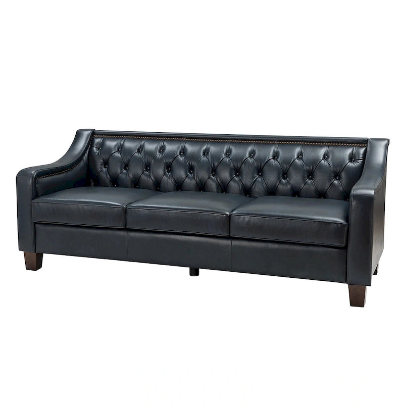 Transitional Genuine Leather Sofa with Nailhead Trim and Button-Tufted Back