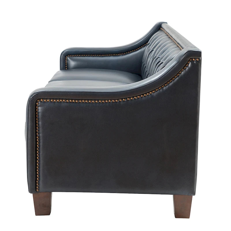 Transitional Genuine Leather Sofa with Nailhead Trim and Button-Tufted Back