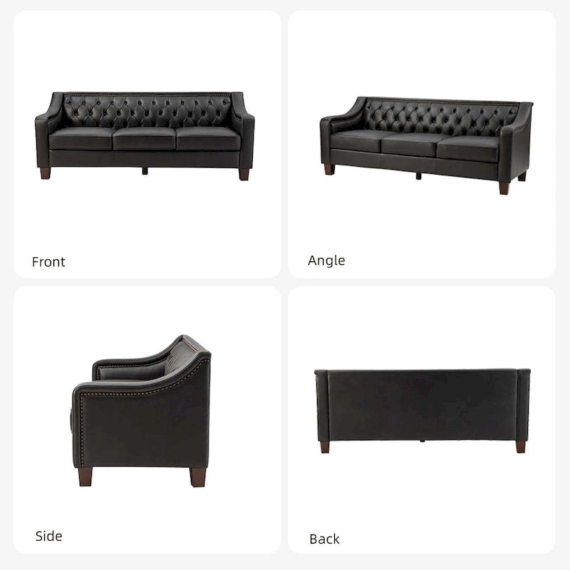 Transitional Genuine Leather Sofa with Nailhead Trim and Button-Tufted Back
