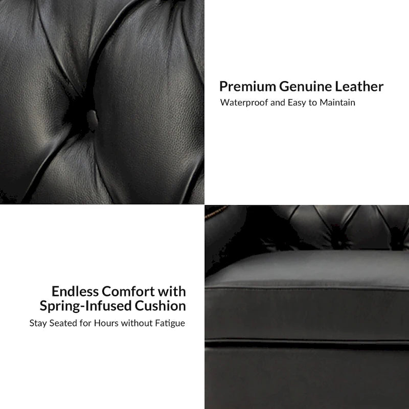 Transitional Genuine Leather Sofa with Nailhead Trim and Button-Tufted Back