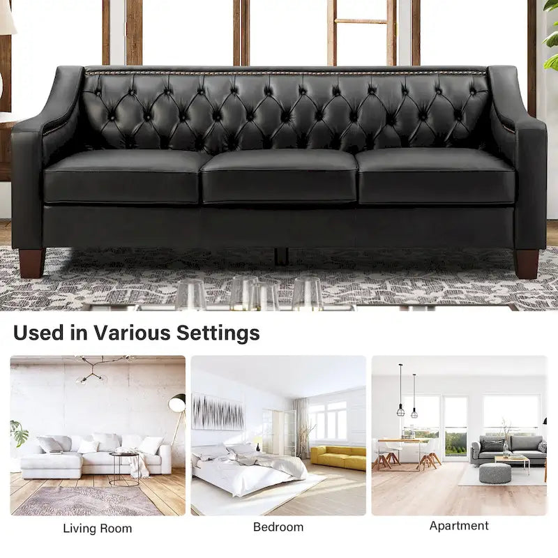 Transitional Genuine Leather Sofa with Nailhead Trim and Button-Tufted Back