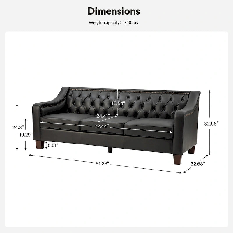 Transitional Genuine Leather Sofa with Nailhead Trim and Button-Tufted Back
