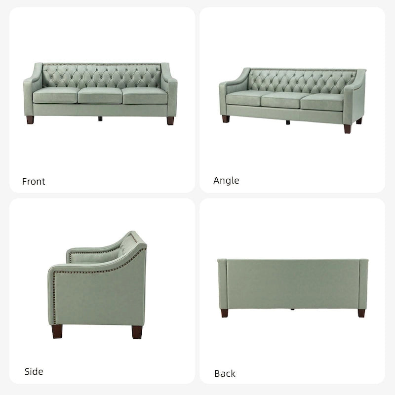 Transitional Genuine Leather Sofa with Nailhead Trim and Button-Tufted Back